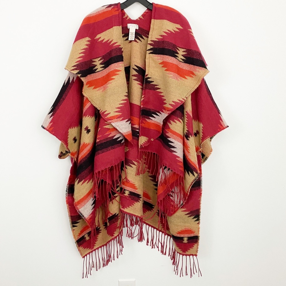 Free People 🍂🍁 Crossroads Southwestern Printed Poncho Sweater Cape EUC